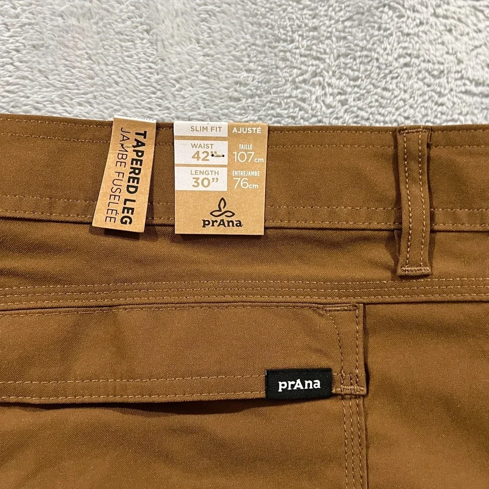 PrAna Stretch Zion Slim Pant II Pants Men 42x30 Sepia Hiking Outdoor Roll Up